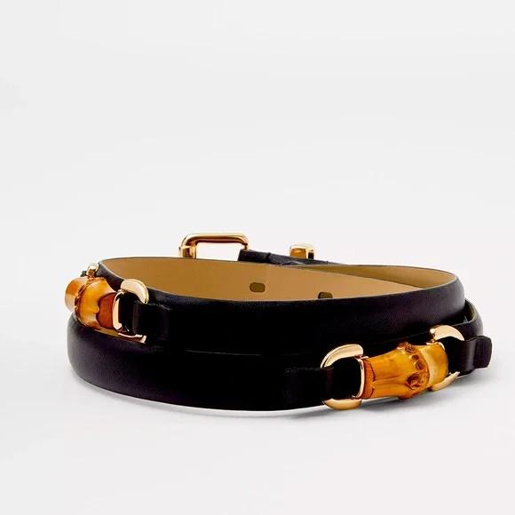 NWT Ann Taylor‎ Bamboo Belt Ann Taylor Black White Heart Calf Skin Belt | Mercari main image 4